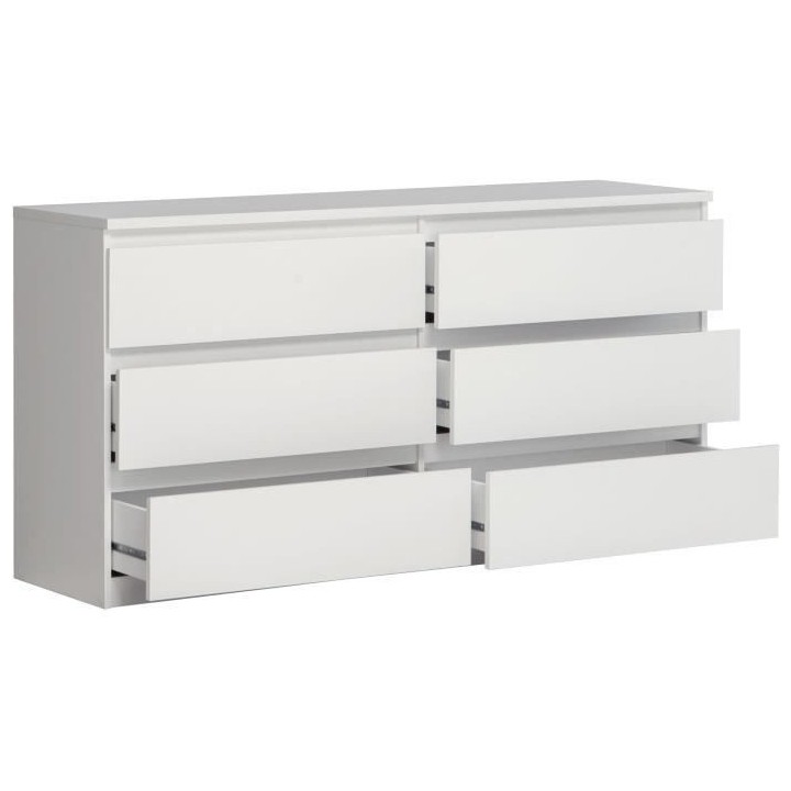 Commode CHELSEA 6 Tiroirs - Couleur blanc mat - L 154 x P 42,2 x H 79,