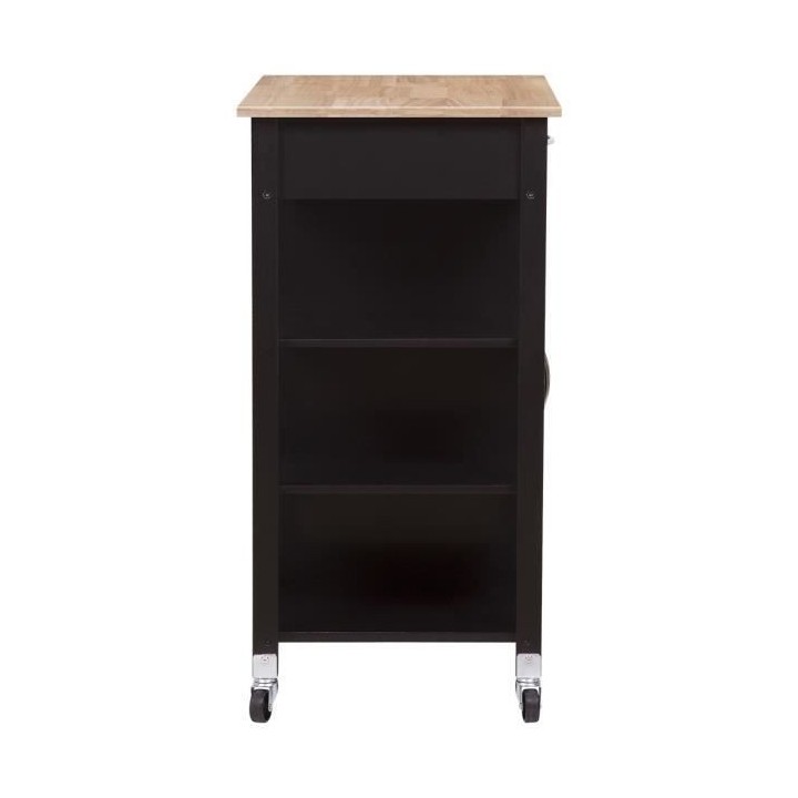 Desserte de cuisine 1 porte 1 tiroir 3 en hévéa - Noir laqué - L 74