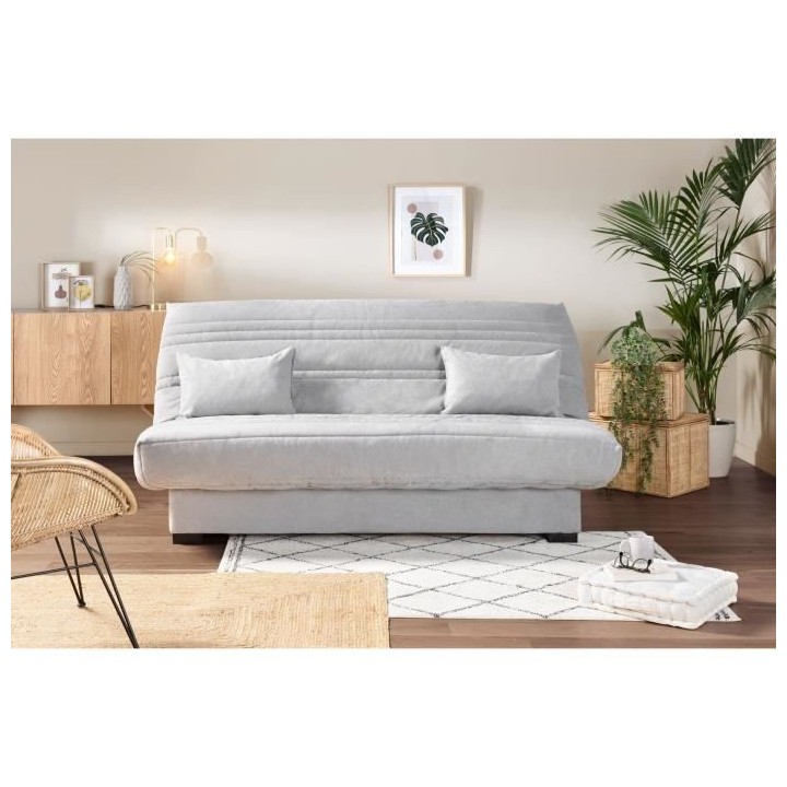 Banquette clic clac 3 places - Matelas 17 cm - Tissu gris clair - L199