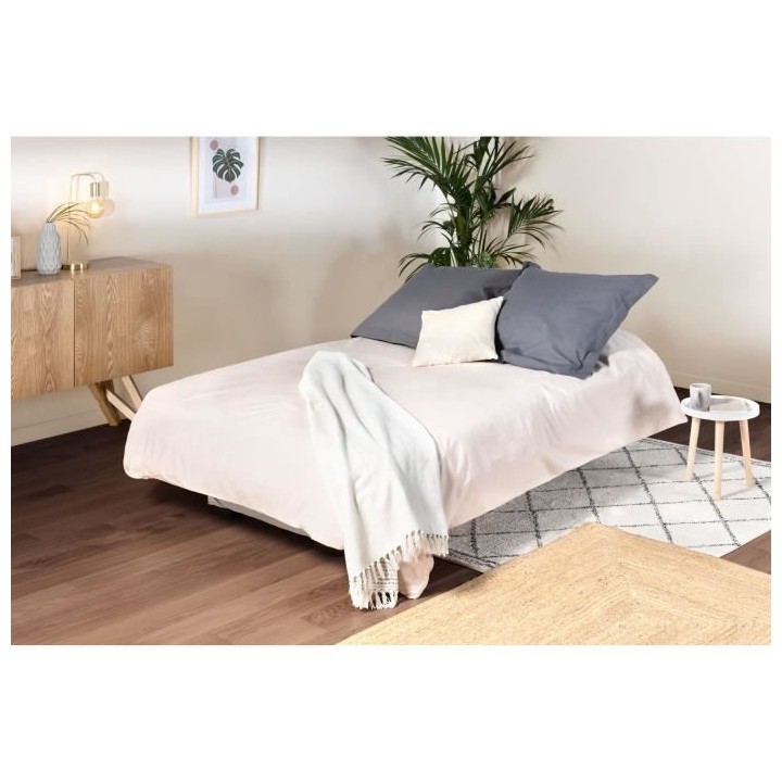 Banquette clic clac 3 places - Matelas 17 cm - Tissu gris clair - L199