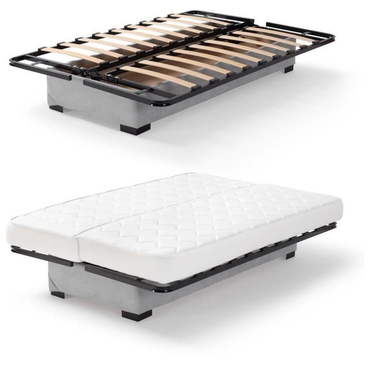 Banquette clic clac 3 places - Matelas 17 cm - Tissu gris clair - L199