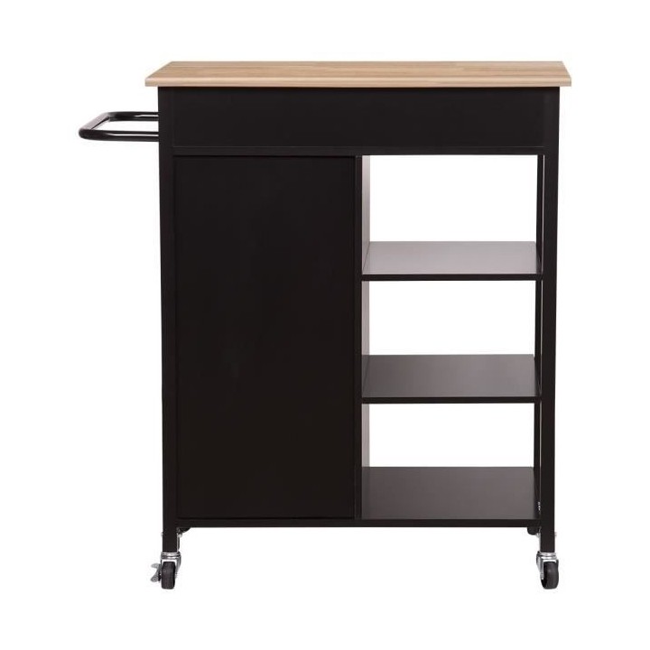 Desserte de cuisine 1 porte 1 tiroir 3 en hévéa - Noir laqué - L 74