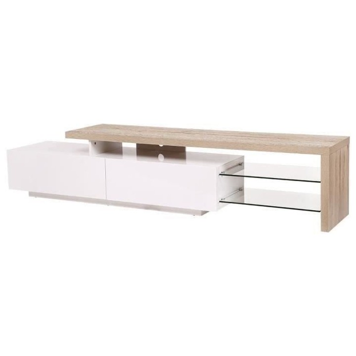 Meuble TV Style contemporain SMITH - En panneau alvéolaire - Blanc et