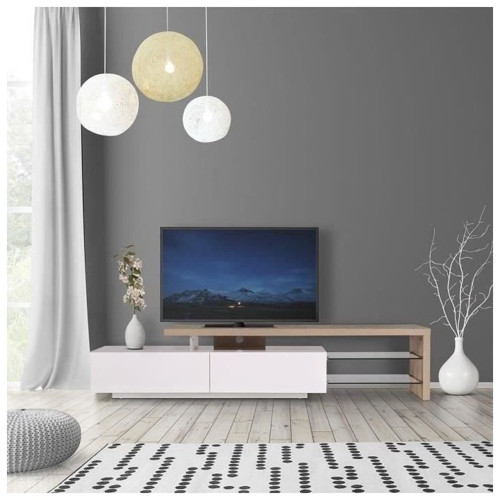 Meuble TV Style contemporain SMITH - En panneau alvéolaire - Blanc et