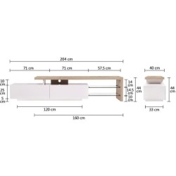 Meuble TV Style contemporain SMITH - En panneau alvéolaire - Blanc et chene - 2 tiroirs et 2 étageres- L204 cm