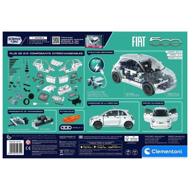 Clementoni - Coffret de construction Fiat 500 électrique - Applicatio
