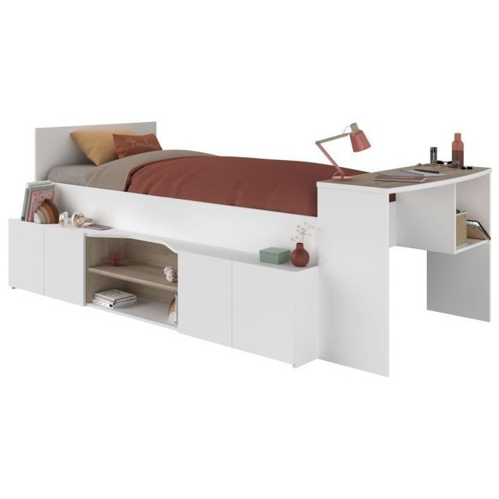 Lit combiné enfant avec rangements et bureau CLoe - 90 x 200 cm - Dé