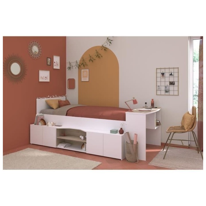 Lit combiné enfant avec rangements et bureau CLoe - 90 x 200 cm - Dé