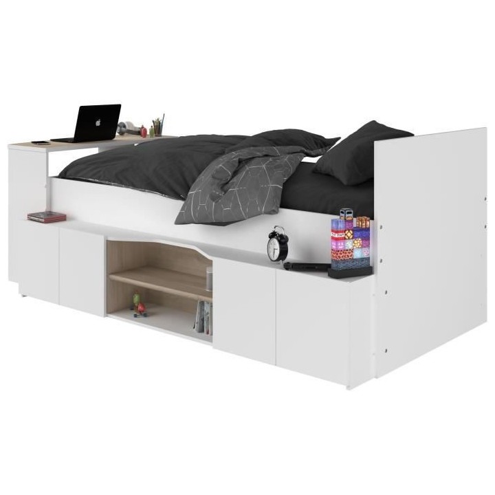 Lit combiné enfant avec rangements et bureau CLoe - 90 x 200 cm - Dé