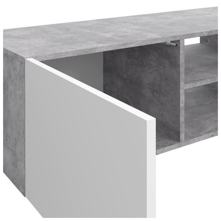 Meuble TV PILVI - Blanc et béton clair - L 180 x P 42 x H 37 cm