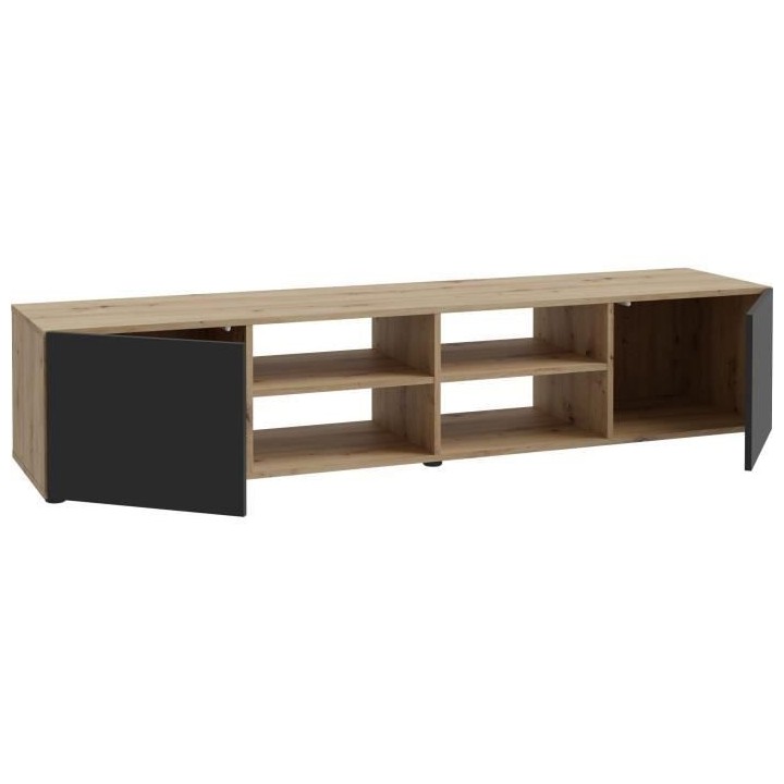 Meuble TV PILVI - Style contemporain- Décor Chene et noir - 2 Portes