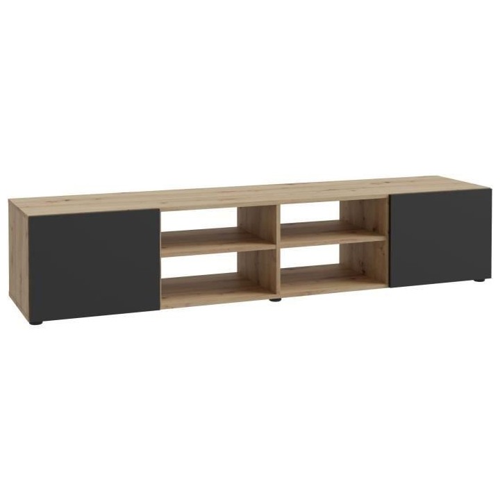 Meuble TV PILVI - Style contemporain- Décor Chene et noir - 2 Portes