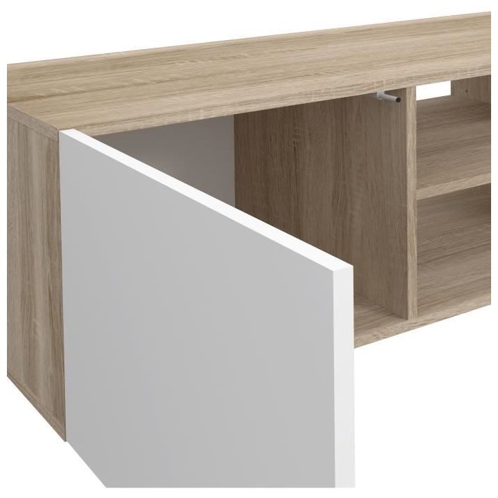 Meuble TV PILVI - Blanc et chene - L 180 x P 42 x H 37 cm