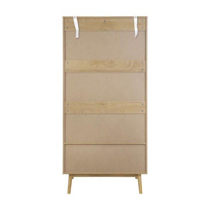 Armoire 2 portes 1 tiroir - Décor chene et vert - Pieds en bois massi