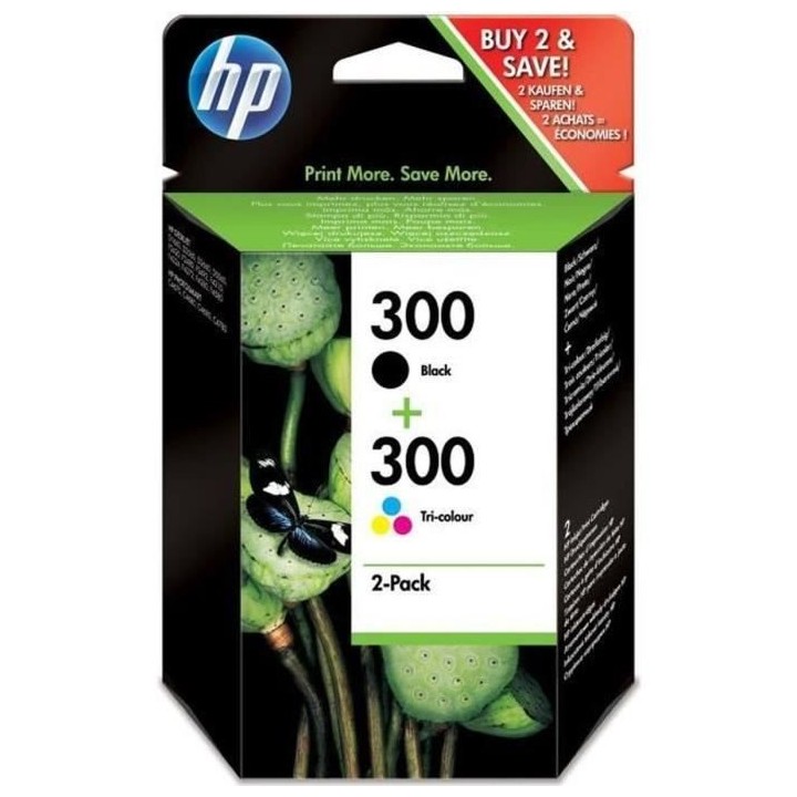 HP 300 Pack de 2 cartouches d'encre noire et trois couleurs authentiqu