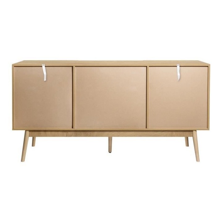 Buffet GARDENIA - 2 portes 3 tiroirs - Décor chene et vert - Pieds en