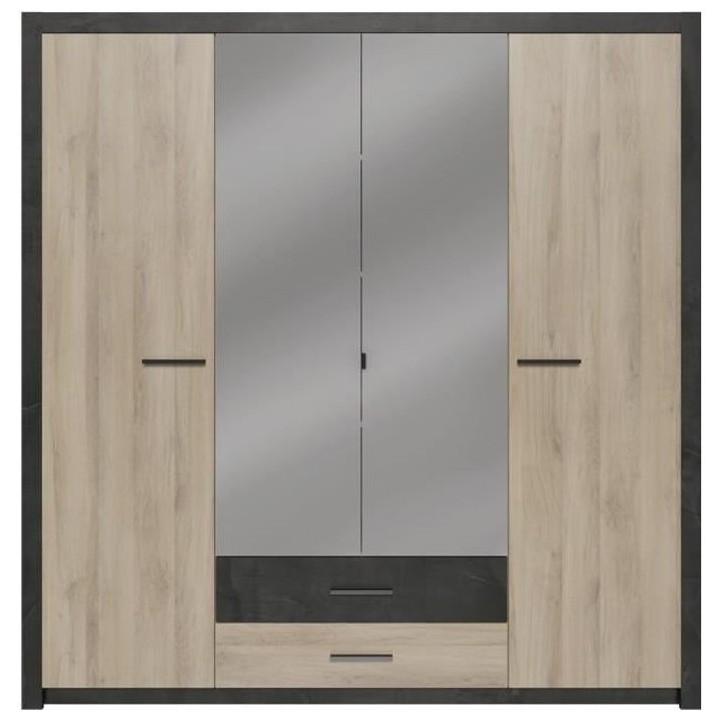 Armoire - Décor Chene Kronberg - 4 portes et 2 tiroirs - Chambre - L