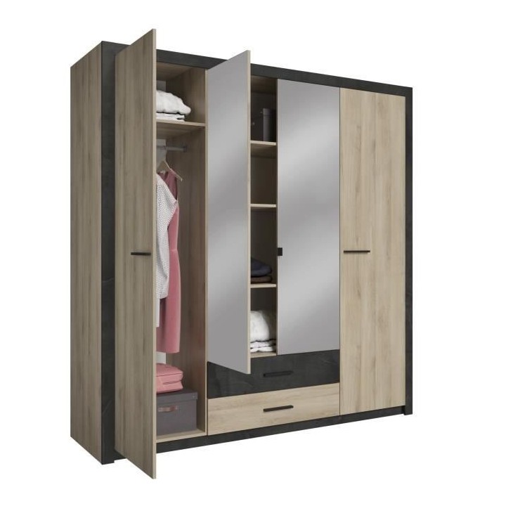 Armoire - Décor Chene Kronberg - 4 portes et 2 tiroirs - Chambre - L