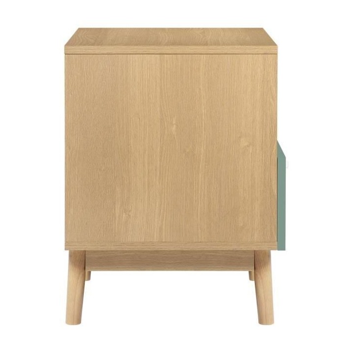 Chevet 1 tiroir GARDENIA- Décor chene et vert - Pieds en bois massif