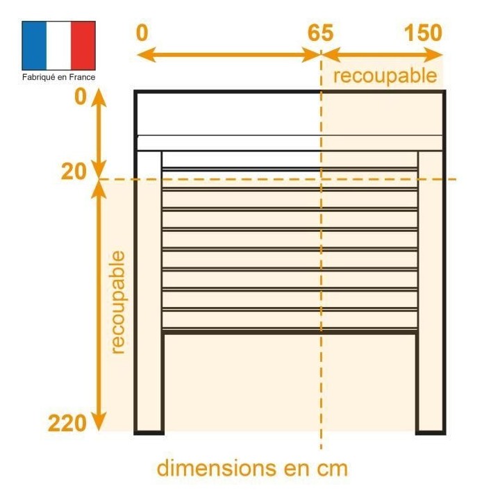 Volet roulant H220 cm x L150 cm en aluminium recoupable en largeur et