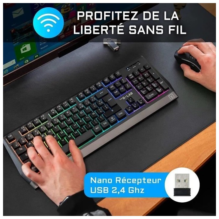 Pack Gamer 2 en 1 - The G-Lab - COMBO TUNGSTEN - Souris Sans Fil - Cla