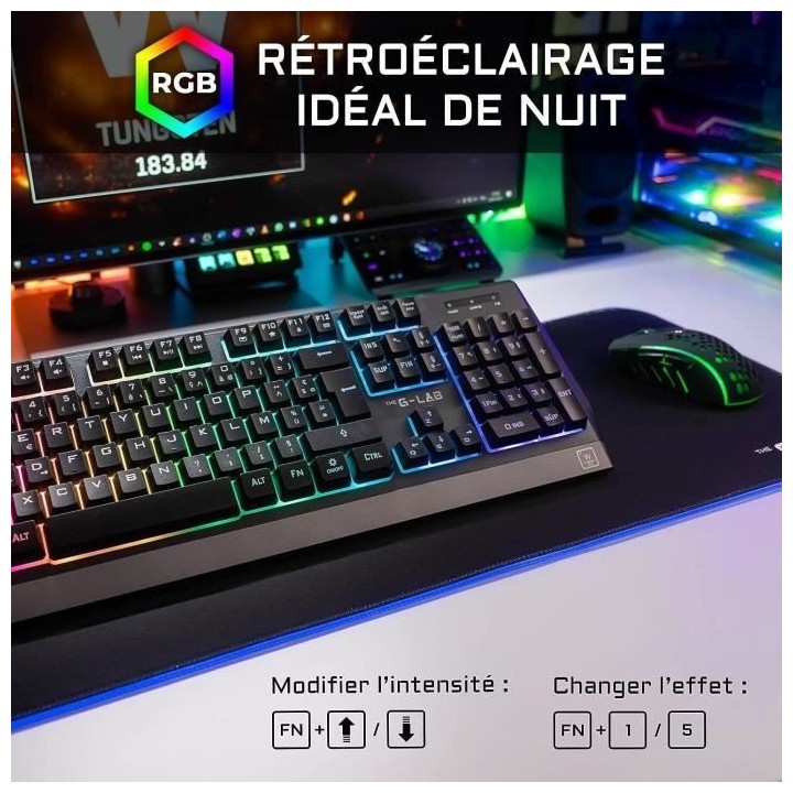 Pack Gamer 2 en 1 - The G-Lab - COMBO TUNGSTEN - Souris Sans Fil - Cla