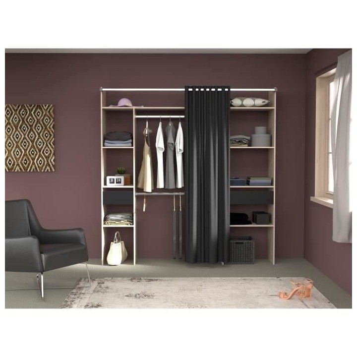 Dressing ARTIC avec rideau - L 198 x H 203 cm - 2 colonnes + 2 penderi