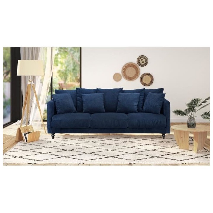 Canapé droit fixe 4 places - Tissu bleu - Classique - L 212 x P 93 cm