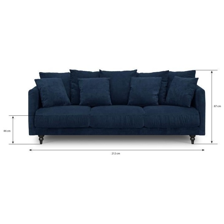 Canapé droit fixe 4 places - Tissu bleu - Classique - L 212 x P 93 cm