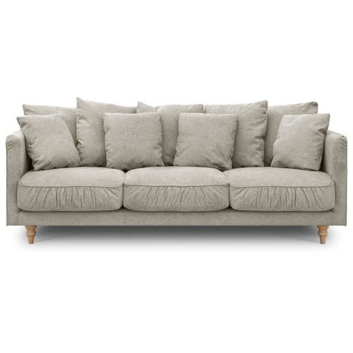 Canapé fixe 4 places CONSTANCE - Tissu beige - Pied en bois massif -