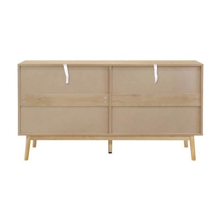 Commode 6 tiroirs - Décor chene et vert - Pieds en bois massif - L 14