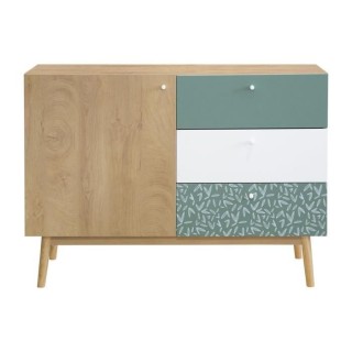 Buffet - Chene et vert - Style scandinave - 1 porte - GARDENIA - L 110