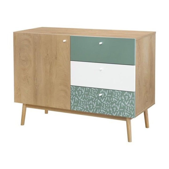 Buffet - Chene et vert - Style scandinave - 1 porte - GARDENIA - L 110
