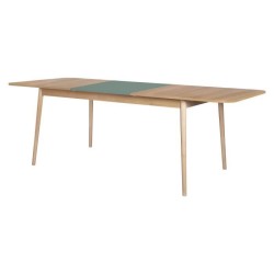 Table a manger extensible - Décor Chene et vert - Pieds bois massif - GARDENIA - 160/200 x 100 cm