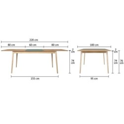 Table a manger extensible - Décor Chene et vert - Pieds bois massif - GARDENIA - 160/200 x 100 cm