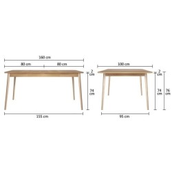 Table a manger extensible - Décor Chene et vert - Pieds bois massif - GARDENIA - 160/200 x 100 cm