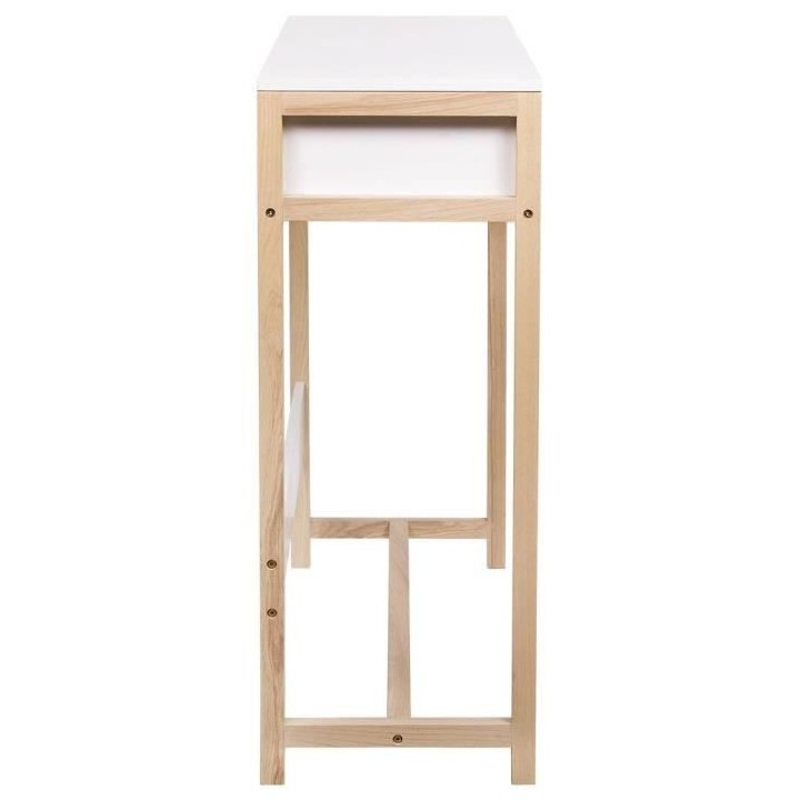 Console 2 tiroirs - Plaquée en bois de frene et blanc - L 76 x P 48 x