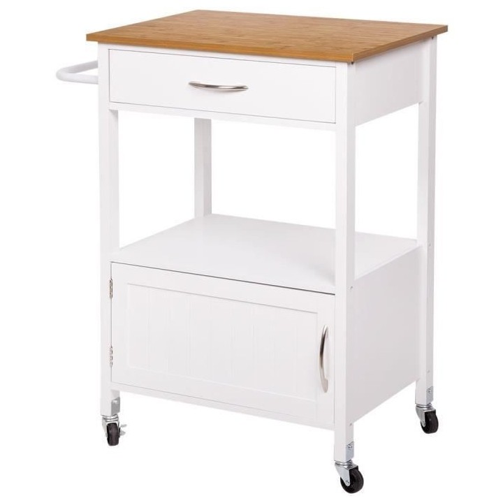 Desserte de cuisine 1 porte 1 tiroir - Blanc laqué - L 64 x P 46 x H