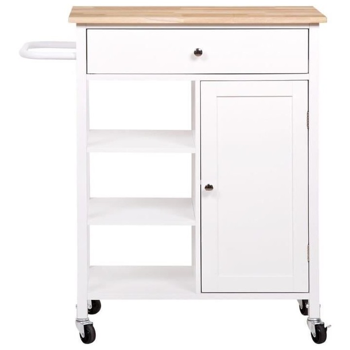 Desserte de cuisine 1 porte 1 tiroir en hévéa - Laqué Blanc - L 66,