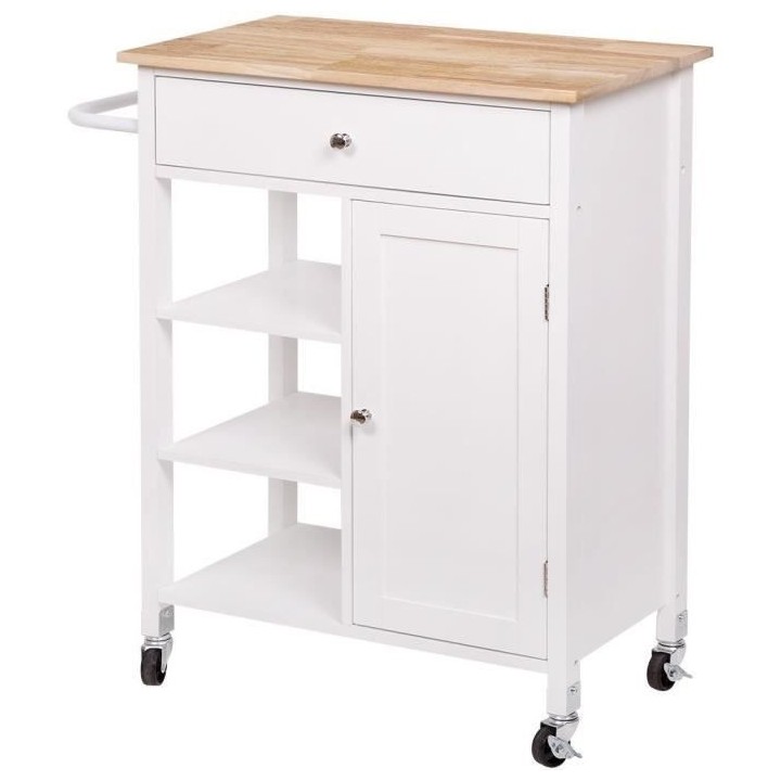 Desserte de cuisine 1 porte 1 tiroir en hévéa - Laqué Blanc - L 66,