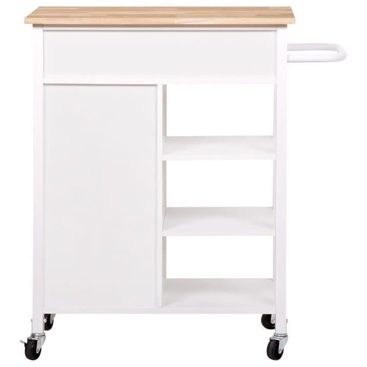 Desserte de cuisine 1 porte 1 tiroir en hévéa - Laqué Blanc - L 66,