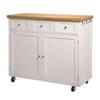 YOYO Desserte de cuisine 2 portes 3 tiroirs - Blanc et bois naturel -