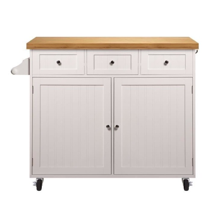 YOYO Desserte de cuisine 2 portes 3 tiroirs - Blanc et bois naturel -