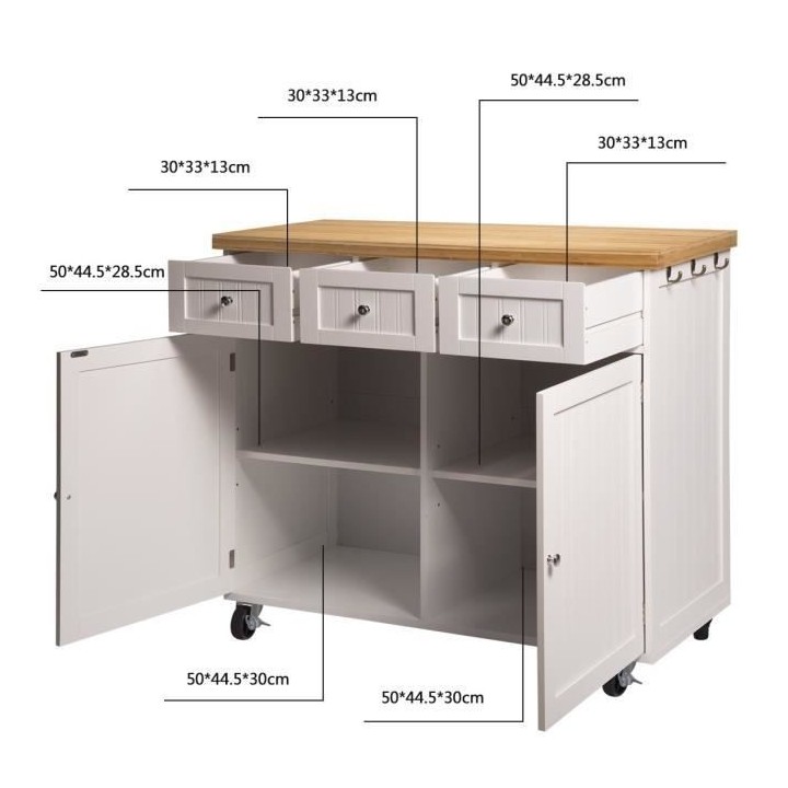 YOYO Desserte de cuisine 2 portes 3 tiroirs - Blanc et bois naturel -