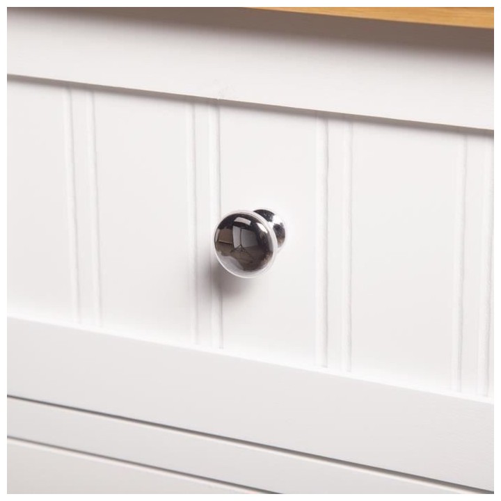 YOYO Desserte de cuisine 2 portes 3 tiroirs - Blanc et bois naturel -