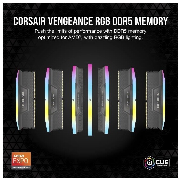 Mémoire RAM - CORSAIR - Vengeance RGB DDR5 RAM 32Go (2x16Go) 6000MHz