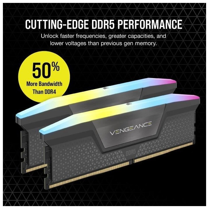Mémoire RAM - CORSAIR - Vengeance RGB DDR5 RAM 32Go (2x16Go) 6000MHz