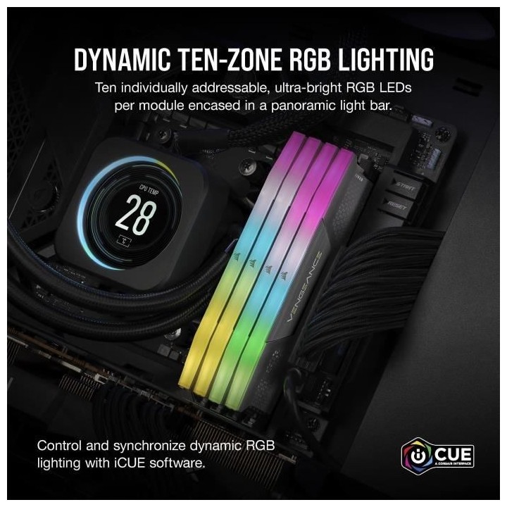 Mémoire RAM - CORSAIR - Vengeance RGB DDR5 RAM 32Go (2x16Go) 6000MHz
