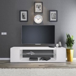 Meuble TV KENDAL -MDF- Blanc laqué - L 150 x P 40 x H 40 cm