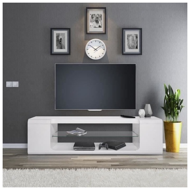 Meuble TV KENDAL -MDF- Blanc laqué - L 150 x P 40 x H 40 cm